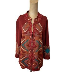 Coldwater Creek Burnt Orange Aztec Southwestern Sweater Size Large